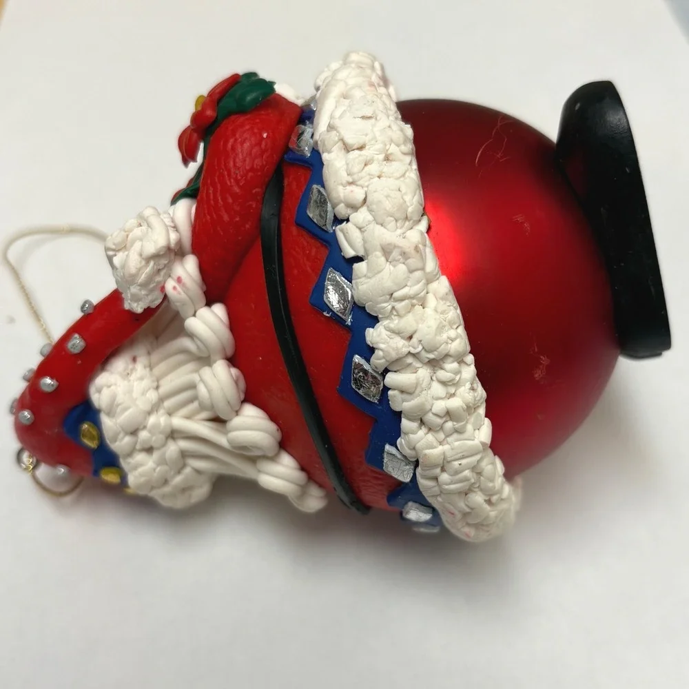 Traditions Vintage Christmas Ornament Santa Claus Poinsettia Polymer Clay Glass